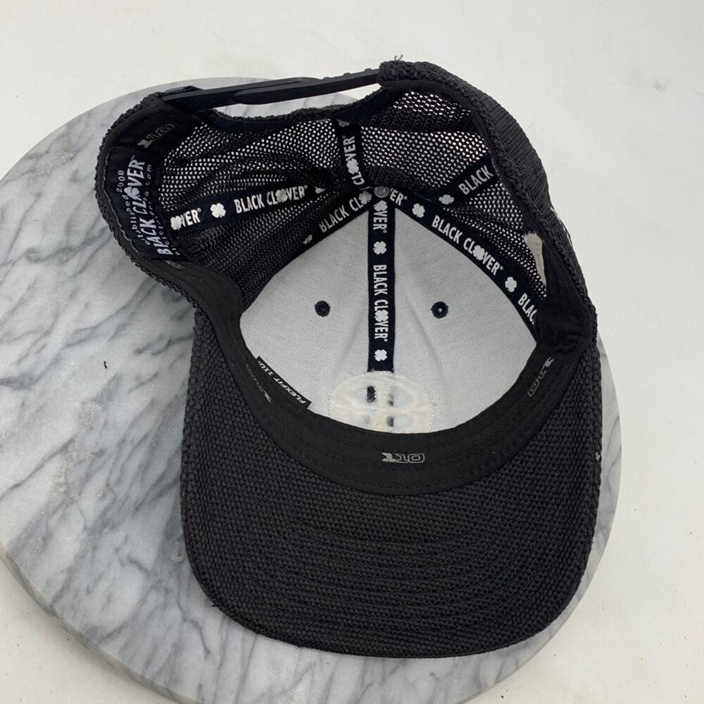 Black Clover Hat Mens Snapback Black Flexfit Tech 110 Mesh Back Biltmore Logo - Picture 7 of 13